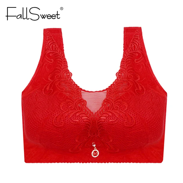 FallSweet Full Cup Vest Wireless Bras for Women Plus Size Lace Lingerie