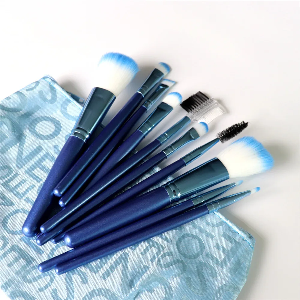 Wholesale 10 pieces Personalized Makeup brushes Sapphire Blue color eyeshadow Eye Make up