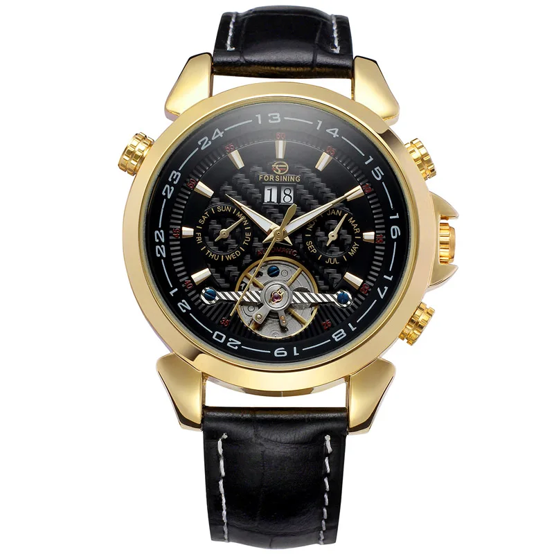 Relogio Automatico Masculino Топ бренд Forsining Новые Роскошные автоматические часы для мужчин Tourbillon механические часы спортивные военные часы - Цвет: black gold black