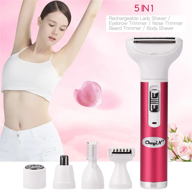 

5 in 1 Electric Lady Shaver Body Hair Removal Epilator No Pain Cordless Nose Hair Eyebrow Trimmer Armpit Leg Hair Shaving Razor