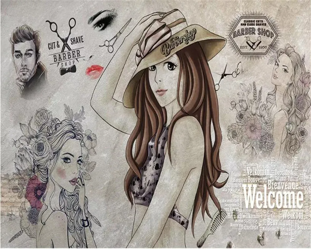 

beibehang papel de parede 3d Fashion hand drawn beauty barber shop tooling photo wallpaper background 3d wallpaper on the wall