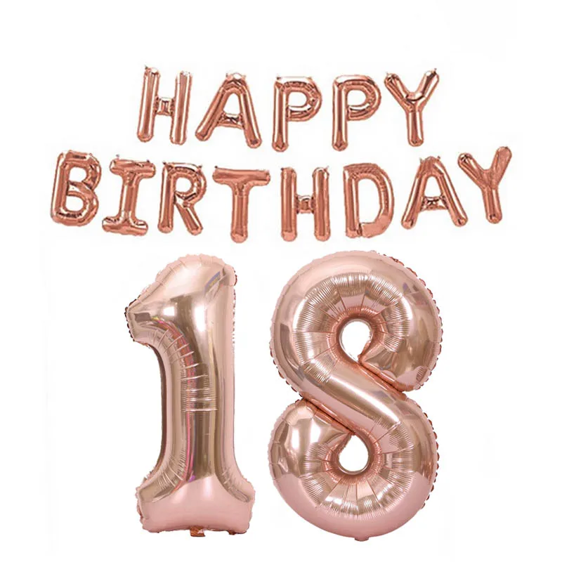 15pcs/set 32inch Happy 18 30 50 Birthday Foil Number Balloons 16inch Alphabet Letters Balloon Rose Gold Birthday Party Decoratio