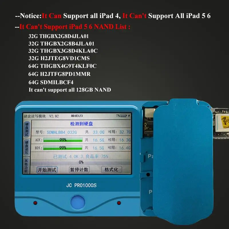 JC Pro1000S NAND считывающий программатор для записи без удаления IC модуль на микросхеме для iPad 4 5 6 iPad Air 1 2 iCloud Инструменты для ремонта