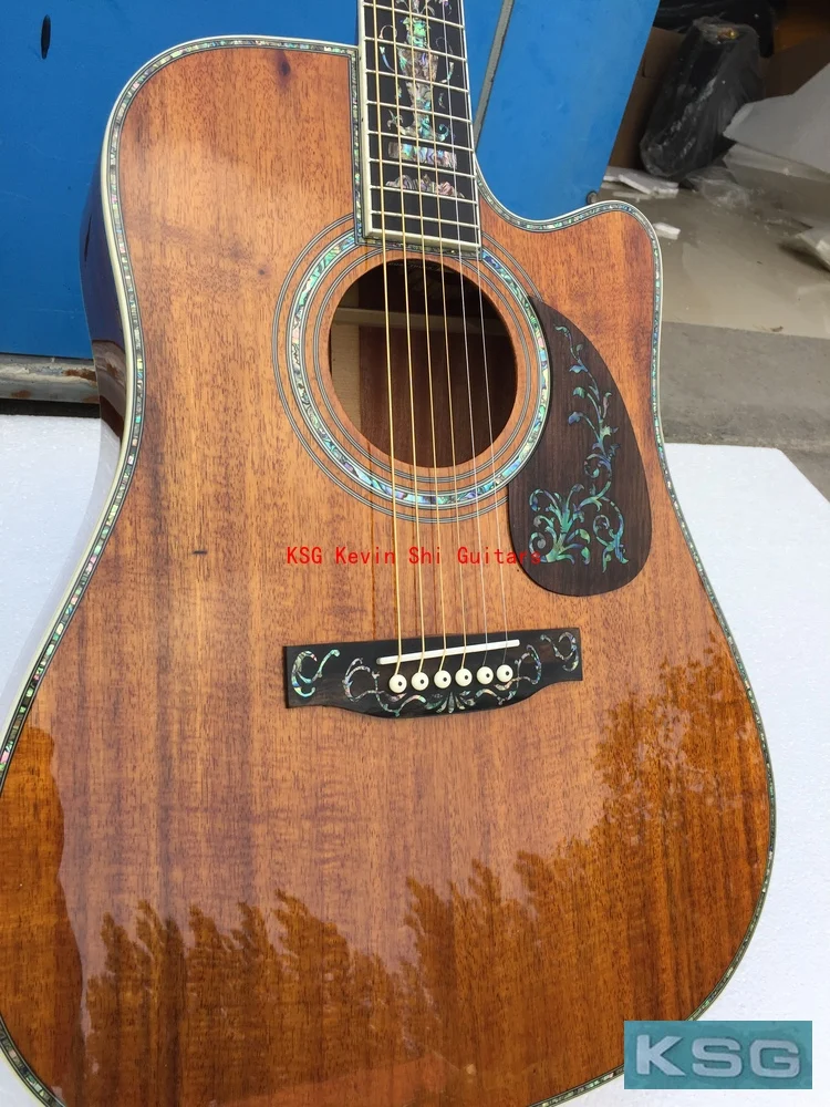 

koa acoustic guitar cutaway all abalone koa acoustic electric guitar KSG custom all koa wood acoustic guitar free shipping