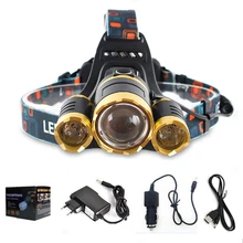 2017 New 5000LM Zoomable LED Headlamp 3 x CREE XML T6 Headlight 4 Modes 3T6 Camping Hunting Head Lamp + AC/Car Charger