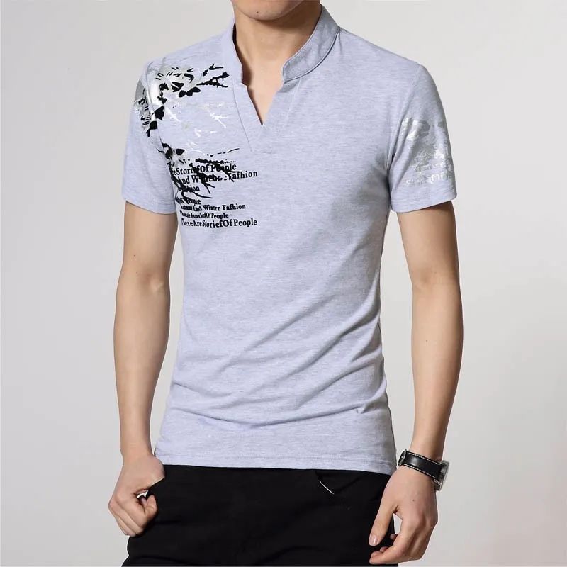 Лето Мужская футболка с буквенным принтом и Флокированным принтом, футболки с воротником и коротким рукавом, прямые свободные топы и футболки размера плюс, M-5XL