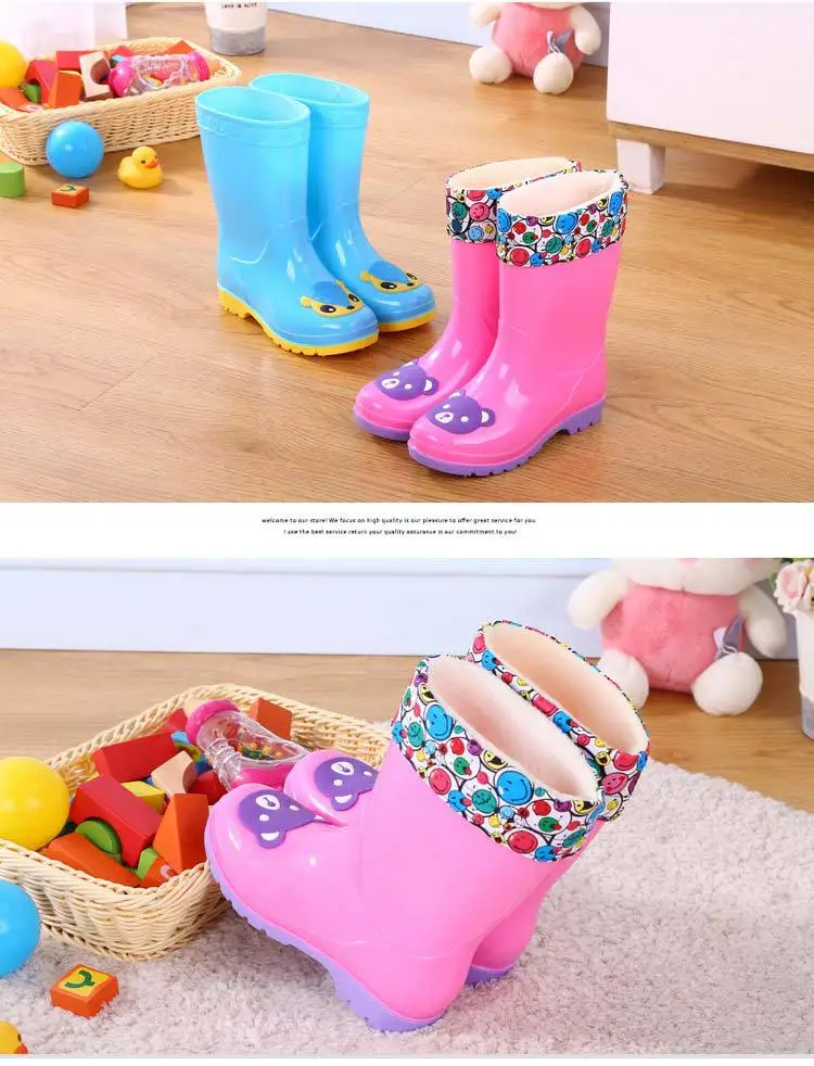 Children's rain shoes 3-12 years old non-slip high tube waterproof shoes plus velvet rain boots in the kids student rubber shoes