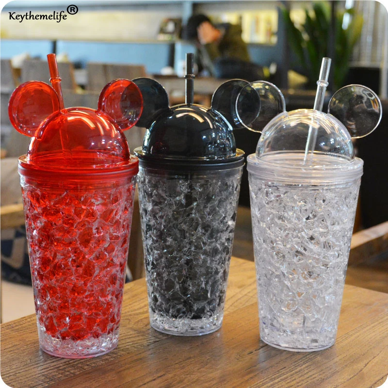 

Keythemelife Cartoon 450ML Iced Coffee Juice Milk Smoothie Water Plastic Drink Bottle Beaker Lid With Straw Drinkware C