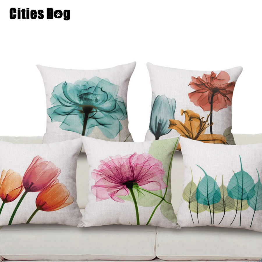 

Decorative cushion pillow linen The new modern minimalist ink tulip flowers pattern printing 45x45 throw pillow Cushion