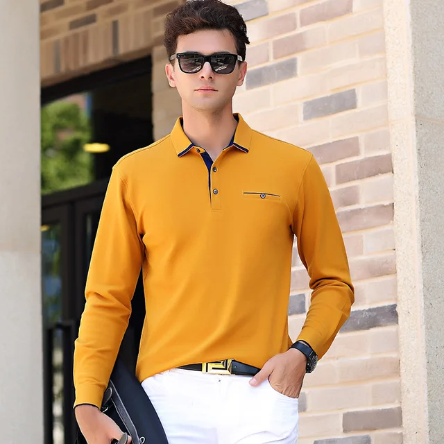 2018 Smart Casual cotton Men Polo Shirt With Pocket Mens Long Sleeve
