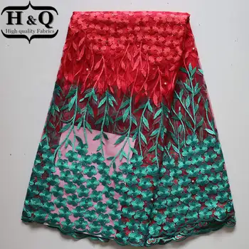 

H&Q Very hot sell! high quality double color France tulle lace fabric,5 yards africa lace for wedding dresses