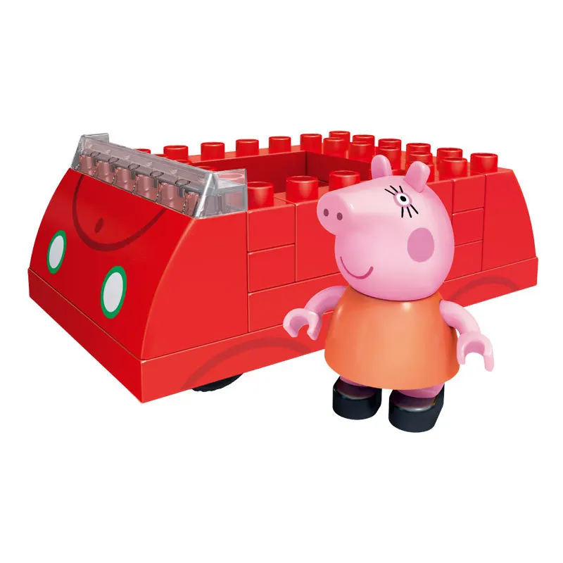 

Peppa George Pig building block toy car bulky grain bricks educational toy mummy and red car kids birthday gift toy Genuine