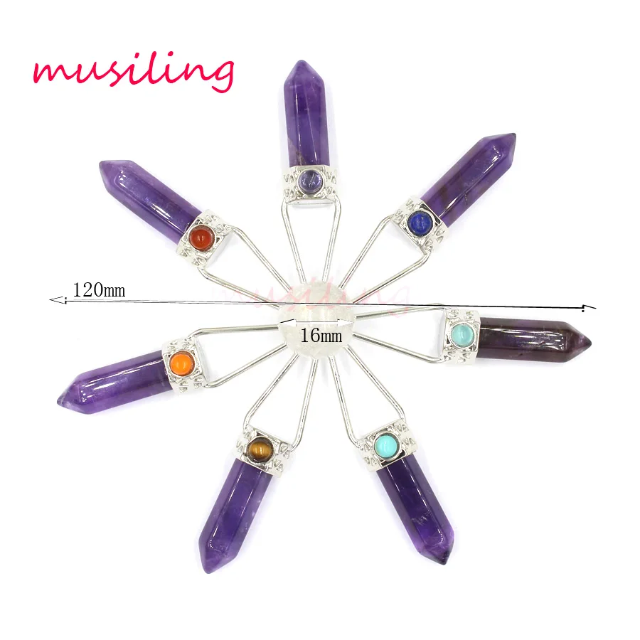 

Natural Gem Stone 7 Chakra Beads Hexagon Prism Magic Wand Energy Pendant Reiki Pendulum Charms Healing Amulet Jewelry 1Pcs