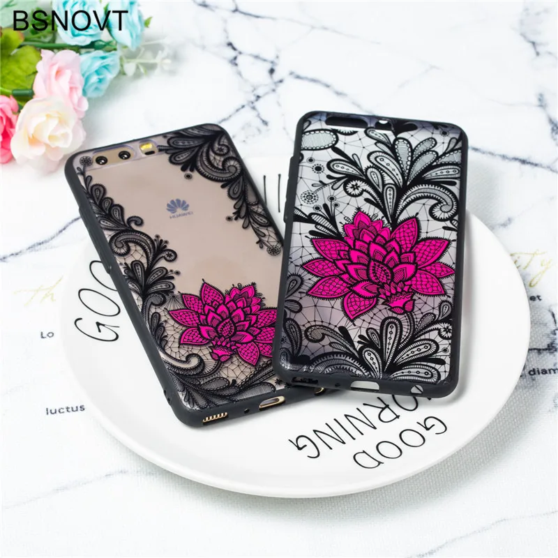 

Huawei P10 Plus Case Lace Black Rose Phone Cover Embroidery Foral Bumper For Huawei P10 Plus Phone Cover Cases Fundas Capa
