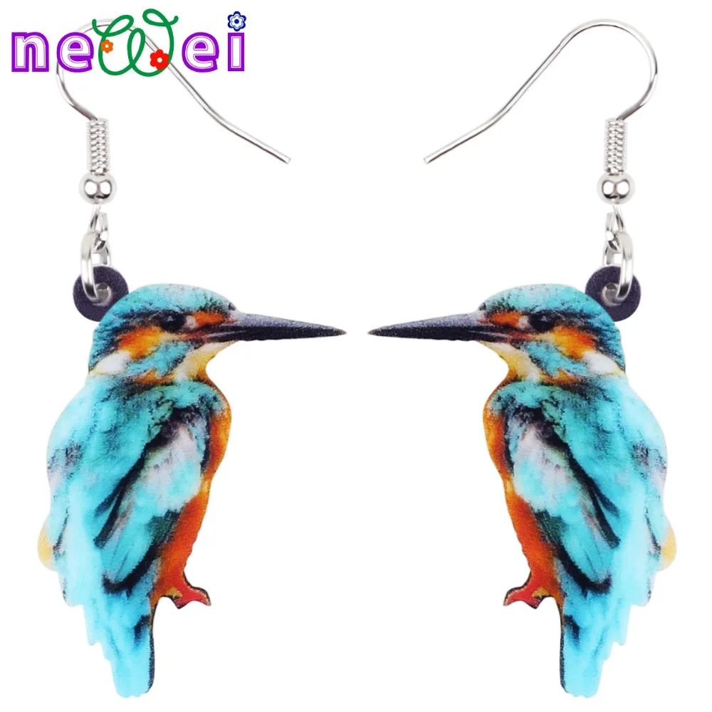 NEWEI Acrylic Blue Kingfisher Bird Earrings Big Long Dangle Drop Fashion Animal Jewelry For Women Girls Teens Gift Summer Charm | Украшения