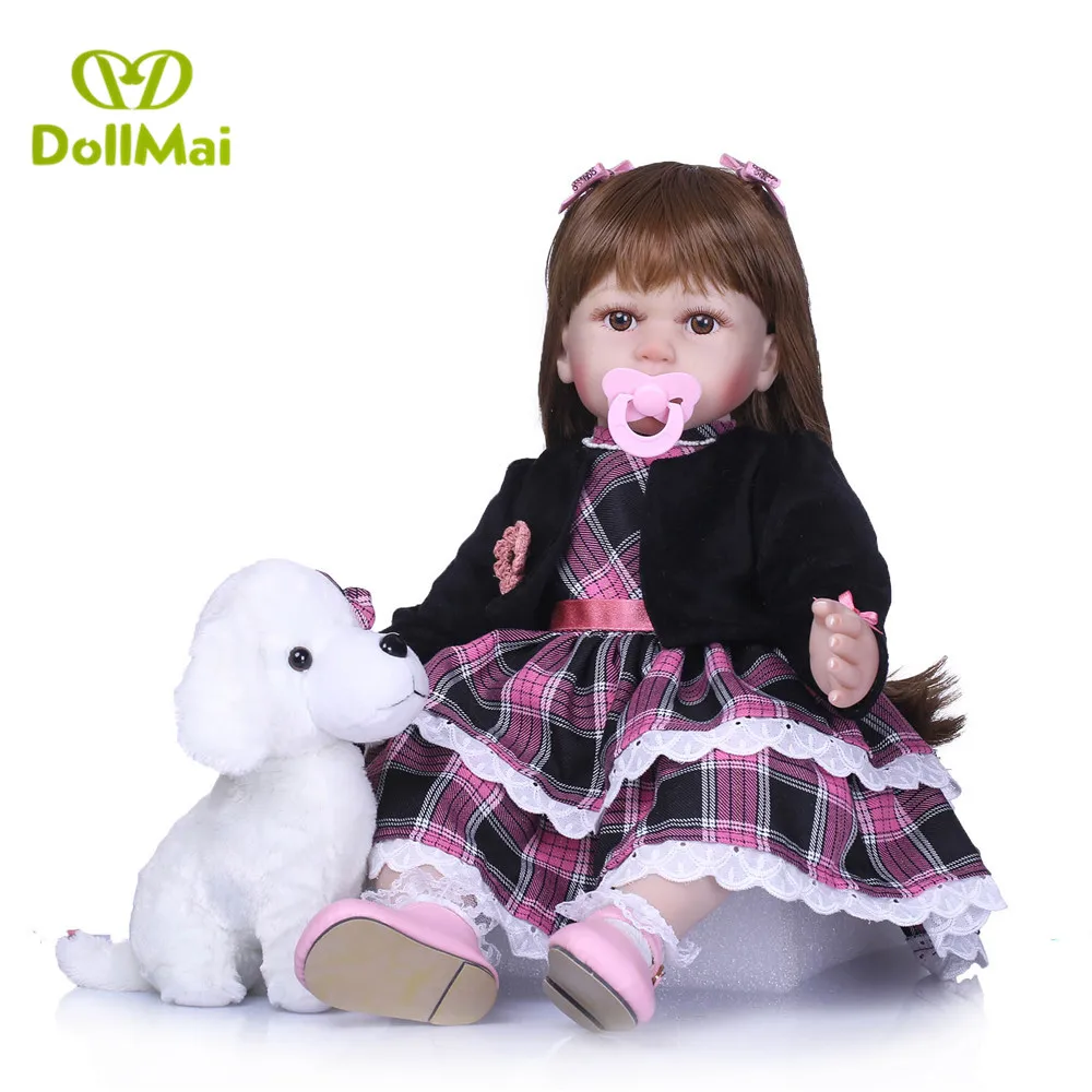

Fashion 58 cm reborn lol Bonecas 23 Inch Silicone Vinyl Newborn Doll Lifelike longhair handmade menina dolls bonecas toys