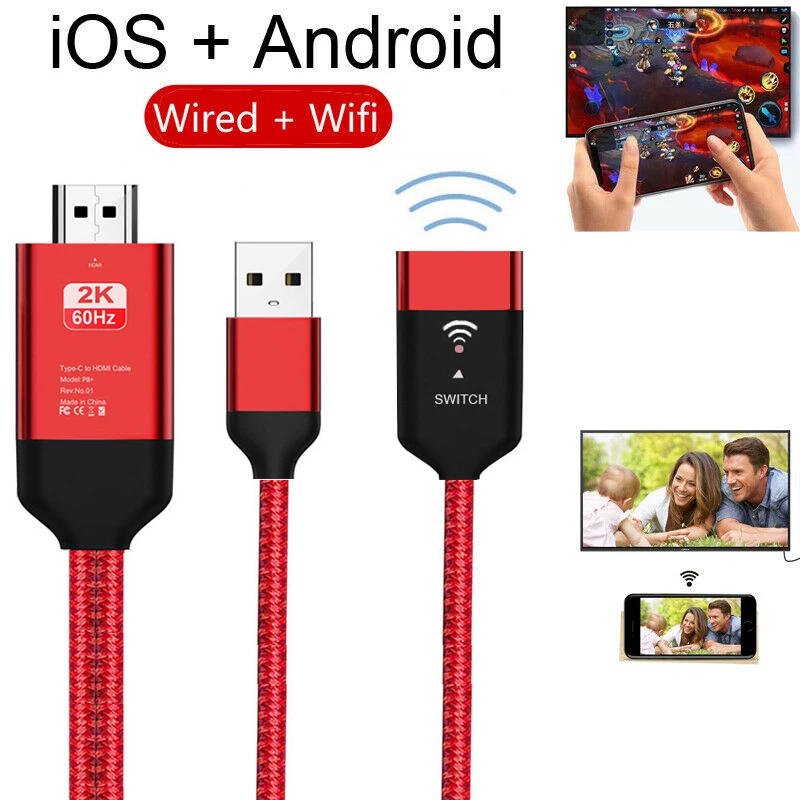 

2K 60Hz USB HDMI Wireless Wifi Mirror Cast Adapter Cable for iPhone iPad iOS Micro USB Type C Android Phone to TV HDTV Projector