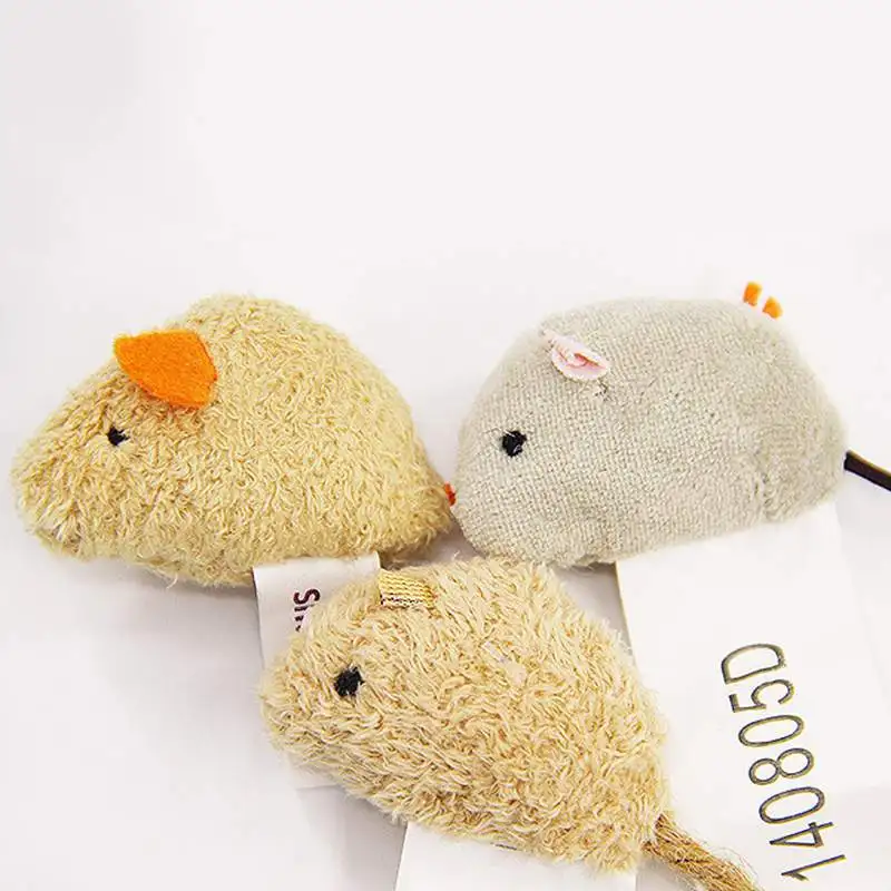 

3Pcs Pet Cat Bite-Resistant Toy Plush Simulated Little Mouse Mouselet Hide And Seek Game Props Rat Squeak Toy