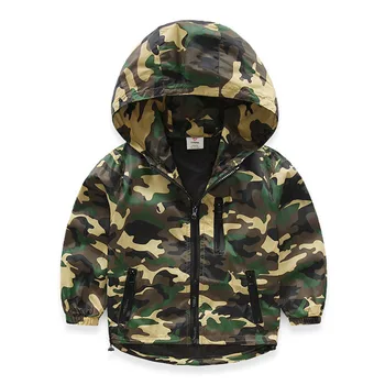 

2019 Spring Autumn 2-8 10 Years Children Sports Long Sleeve Baby Zipper Tops Outwear Kids Boys Camouflage Outdoor Hooded Jacket