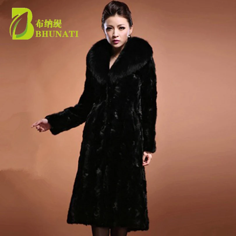 

BHUNATI 2018 Winter Fur Coat Long Outwear Faux/imitation Rabbit Fur with Faux Fox Fur Collar Warm Clothing Plus Size Women Coats