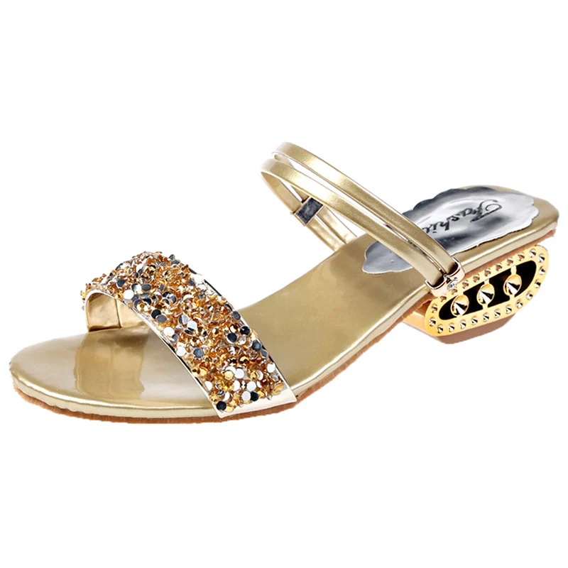 

SAILING LU Gold Silver Slides Women Heels Sandals Summer Novel Slip On Fashion Ankle Strap Slippers Ladies Casual Shoes XWT1735
