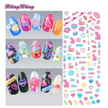 2 sheet Nail Art Sticker Decals DIY Water Transfer Foil Pink Love KISS Letters Design Kids Nail Wraps Manicura Decal