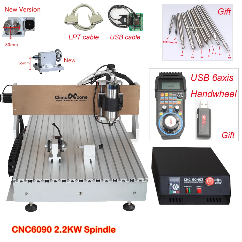

Mini CNC Router 6090 Engraving Machine 4axis 2.2KW Spindle Metal Glass Wood CNC Milling Machine LPT port for Mach3 software