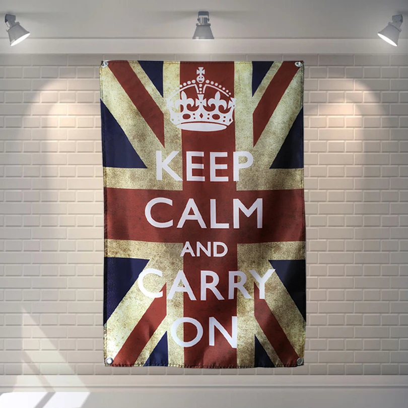 

"KEEP CALM AND CARRY ON"Poster Banners Bar Cafe Hotel Theme Wall Decoration Hanging Art Waterproof Cloth Polyester Fabric Flags