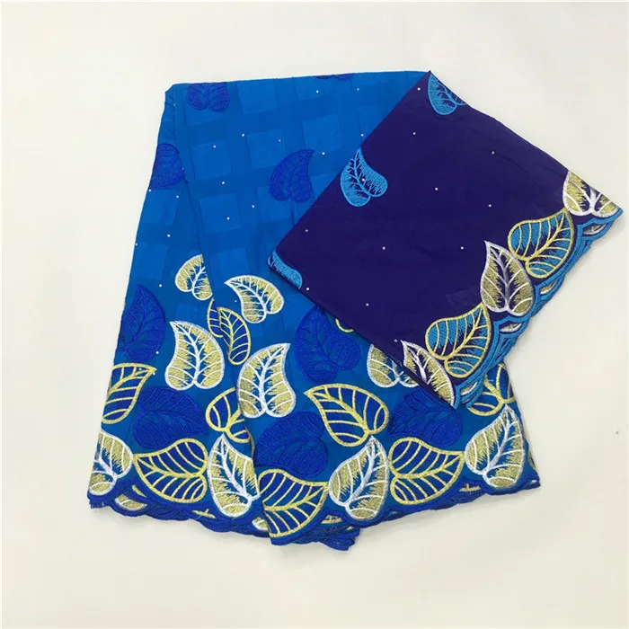 

Elegant embroidery African cotton fabric matching with 2y Swiss voile scarf cloth for dress FTCV4(5y+2y)