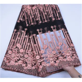 

High Class Nigeria Net Lace Fabric With Rhinestones Embroidery Mesh Tulle Lace Fabric 5 Yards A1254