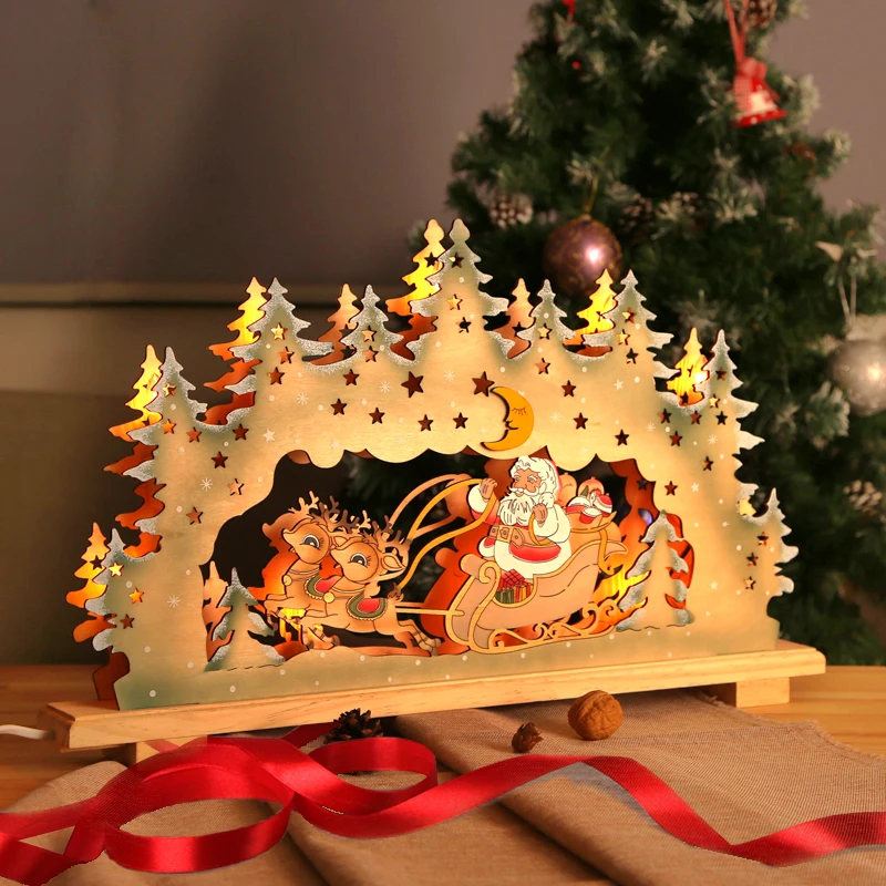 

Wooden Xmas bridge light with 10 bulbs, with colorful finishing on both side