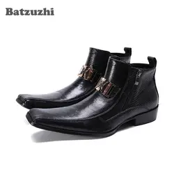 Batzuzhi ковбойские ботинки мужские роскошные мужские кожаные ботильоны на молнии мужские ботинки в байкерском стиле zapatos hombre удобные