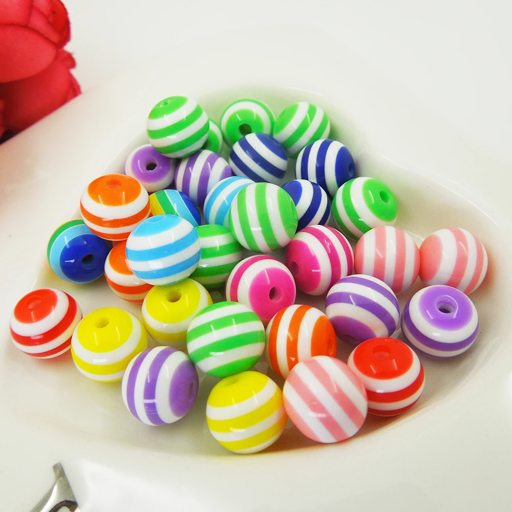 

10mm 15pcs Resin diy beads Bright rainbow colors Stripe 10mm Dia, Making necklace bracelet diy craft , for kid gift