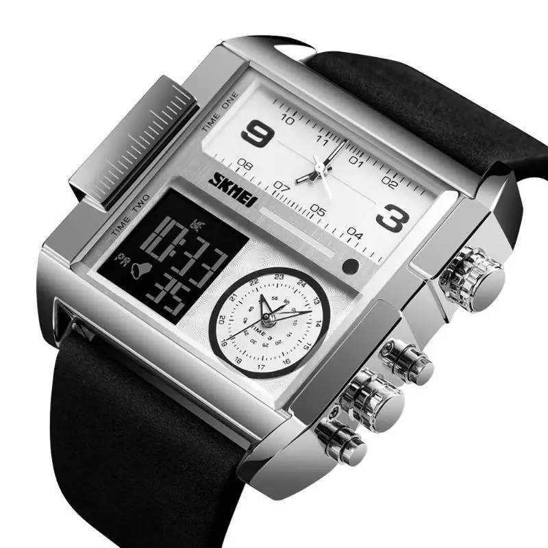 

Business Square Electronic Watch PC Case PU Strap Stainless steel Clasp 3 Bar Waterproof Digital Wristwatches Men Sports Watch