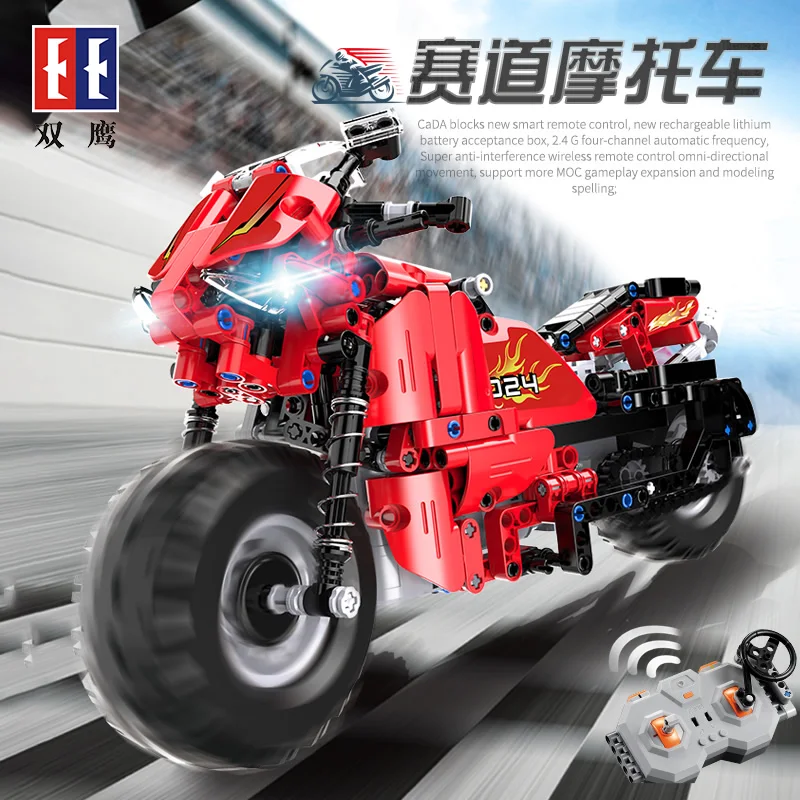 

CaDA 484pcs Buliding Blocks RC Motorcycle Motorbike Technic Racing Car Model DIY RC Building Block Toy Car boy Gift
