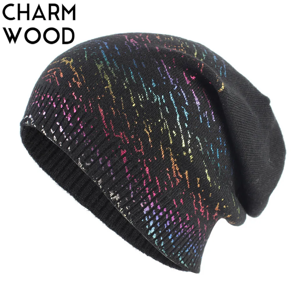 Rainbow Bright Paint Splatter Warm Winter Hat Knit Beanies Skull Cap