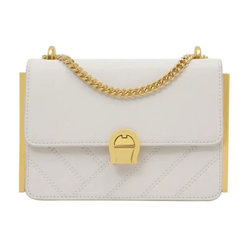 

Luxury metal chain portable solid color small square bag female 2019 summer new leather single shoulder diagonal women casual