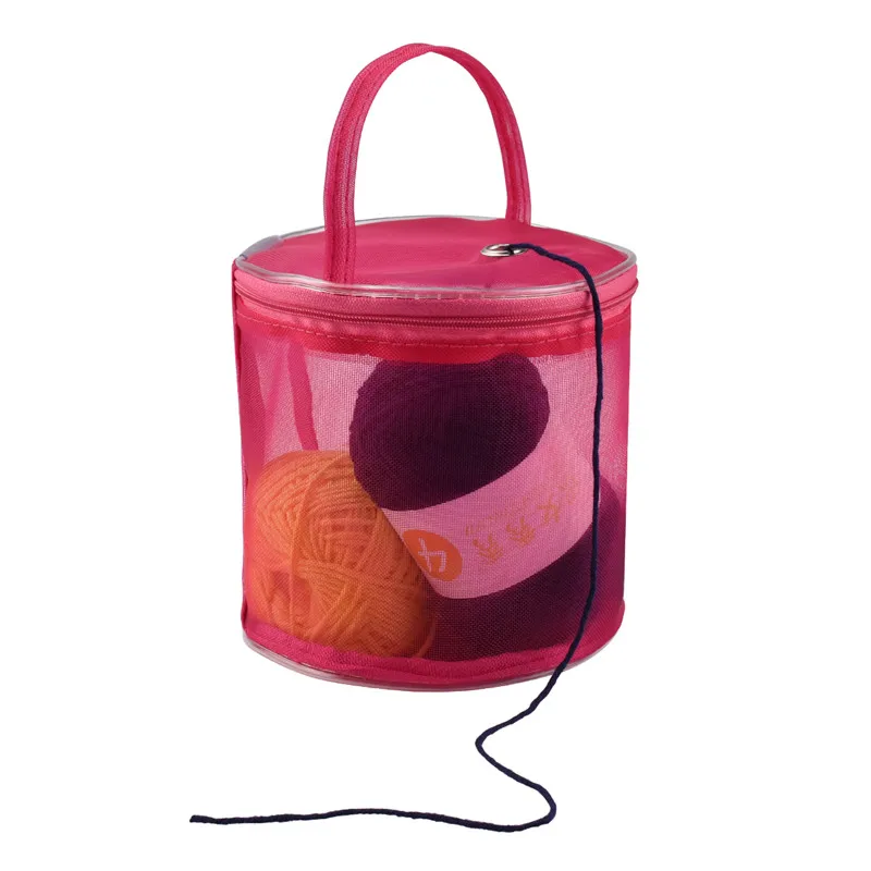Вязаные корзины с ручкой портативный сетчатый органайзер для хранения пряжи вязание крючком ткачество круглые сумки, швейные принадлежности