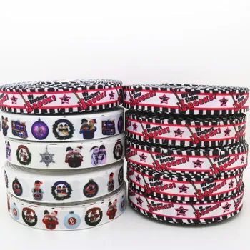 

7/8'' Free shipping christmas rock printed grosgrain ribbon hair bow headwear party decoration wholesale OEM 22mm D38