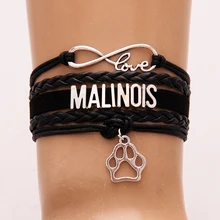 10 шт./партия) Бесконечная любовь браслет "малинуа"& браслеты розовый с темно-синим кожаным плетенные украшения собачья лапа браслет с подвесками подарок