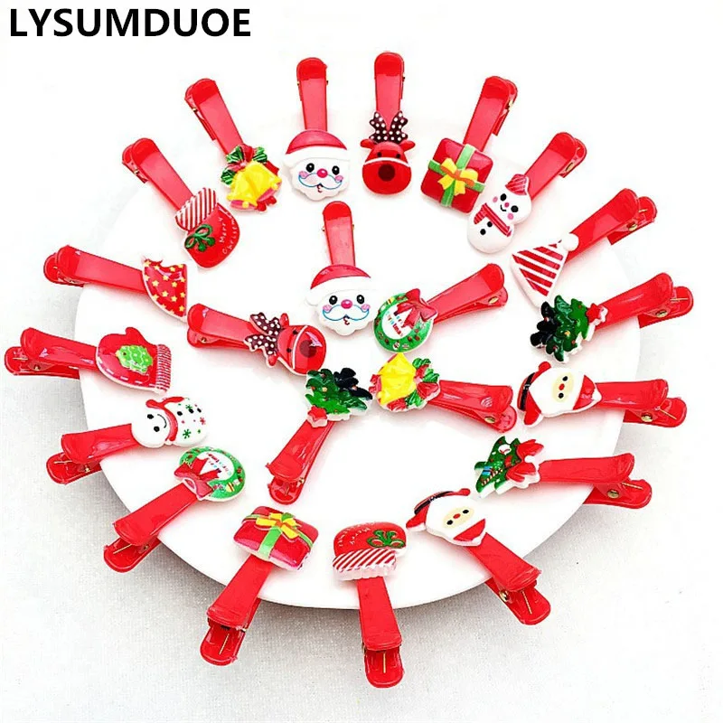 

8Pcs Xmas Hair Duckbill Clip Girl Hairpin New Year Barrette Christmas Bow Gift Hair Accessories Children Hairpins Red Barrettes