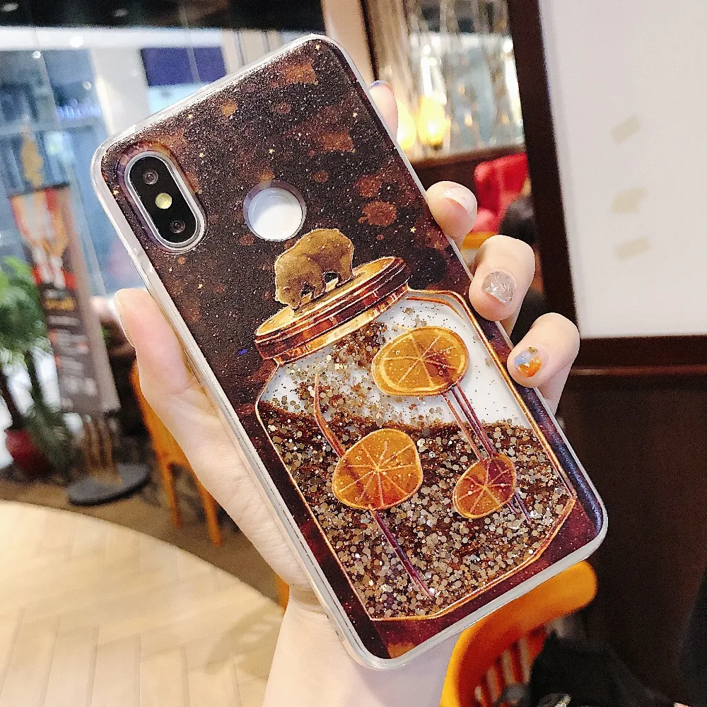 Для Xiaomi 5X 6X 8 9 SE F1 модный Мишка зыбучий песок динамический Жидкий блеск для Redmi 5 7