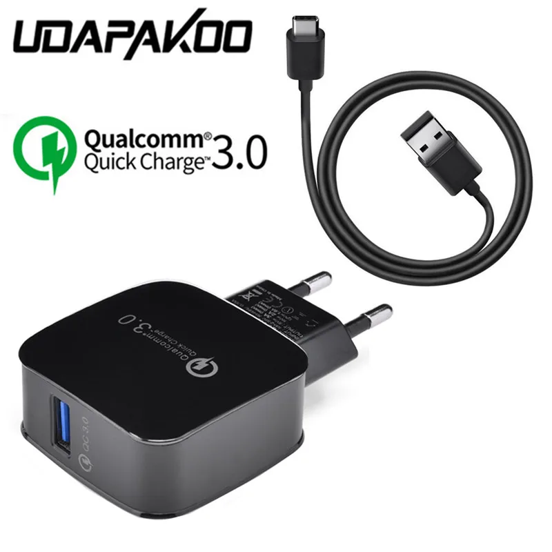 Быстрая зарядка QC 3,0 быстрое зарядное устройство адаптер+ 1 м usb type C провод для samsung Galaxy S8 S9 A9 A8S Xiaomi Mi 5 9 OnePlus 7 6T SONY XZ