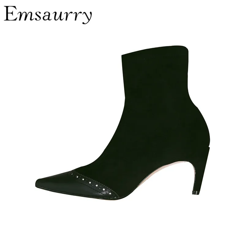 

New 2019 Ankle Boots For Women Spring Autumn Short Booties Sexy Kitten Heel Point Toe Carved Sock Boots
