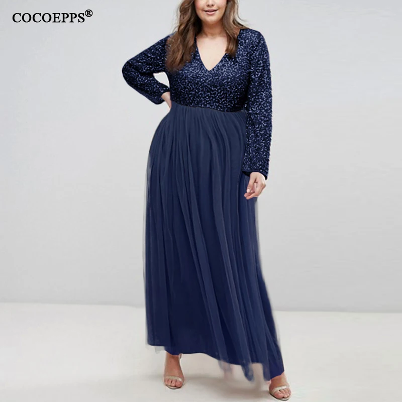 

5XL 6XL Sequin Gauze Plus Size Women Long Dress Sexy Mesh Maxi Evening Party Dress Winter Elegant Big Large size Dress Vestidos