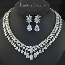 AAA кубический цирконий роскошный свадебный комплект ювелирных изделий, циркон высокого качества комплект из сережек и ожерелья для невесты