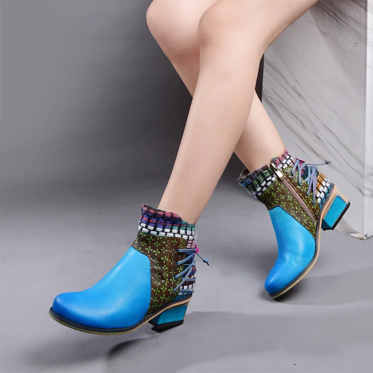 

Autumn and Winter New Euro-American Fashion Round Toe Shoes Women Genuine Leather Individual Trip-strap Ankle Boots Size 40-42