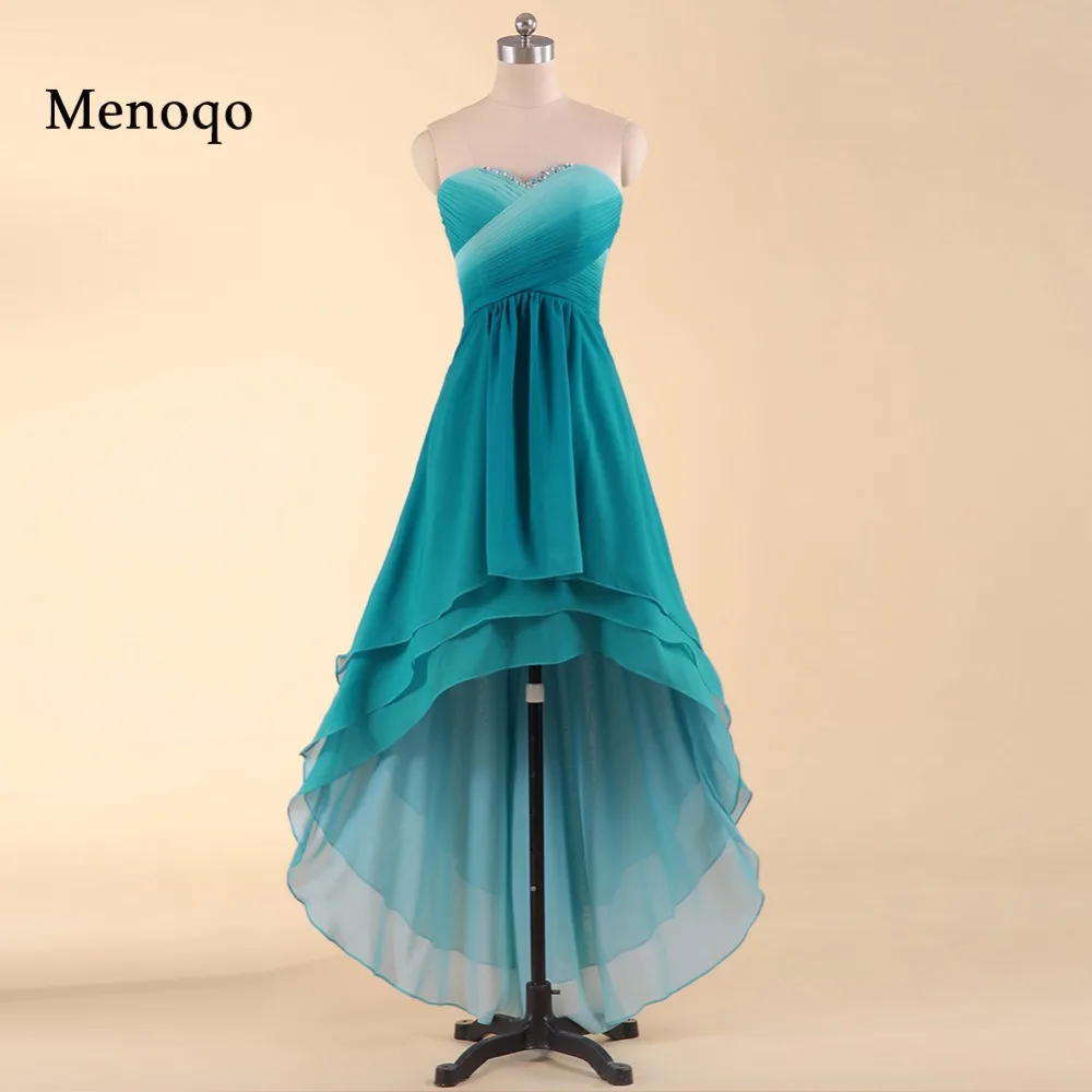 

Real Picture Gradient Color Chiffon A line Beaded Sweetheart High low 2019 long Evening Party Dresses