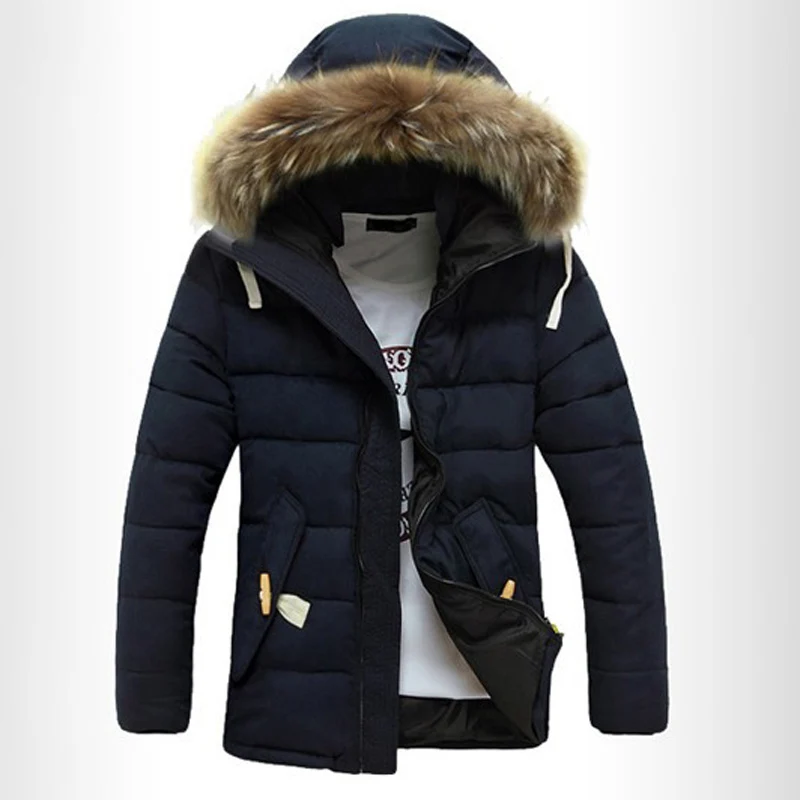Мужская зимняя куртка теплая Повседневная универсальная однобортная однотонная мужская куртка популярное пальто два цвета размер M-3XL MWM432 - Цвет: MWM555 Blue