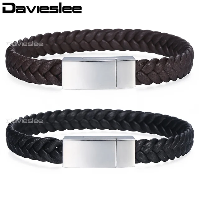 Aliexpress Microfiber Braided Leather Bracelets For Men Microfiber Braided Leather Bracelets For Men Black Brown Wristband Bracelet Stainless Steel Square Magnetic Clasp